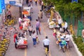 Sidewalk barbecue stalls, selling snacks.